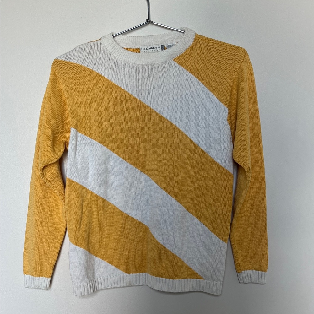 Liz Claiborne Cotton Yellow and White Striped Sweater Petite S
